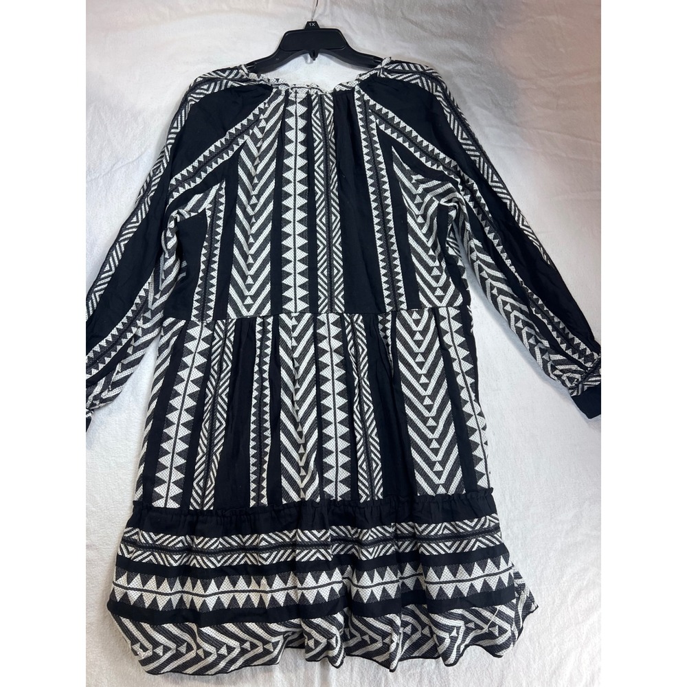 Maeve Anthropologie Geometric Tribal Mini Dress Black White Tassel Boho Medium - Picture 9 of 9